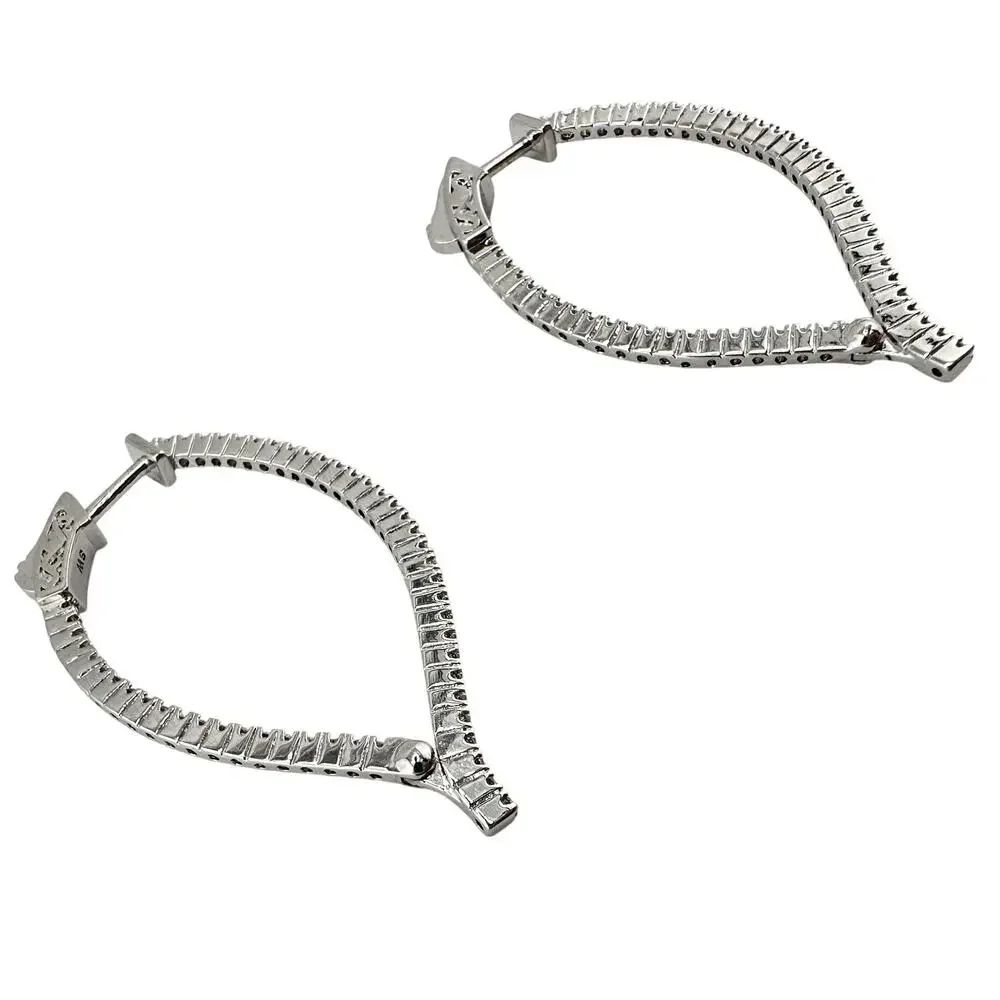 Cubic Zirconia Elegant Formal Inside Out Silver Tone Signed SW 1.5 Hoop Earrings